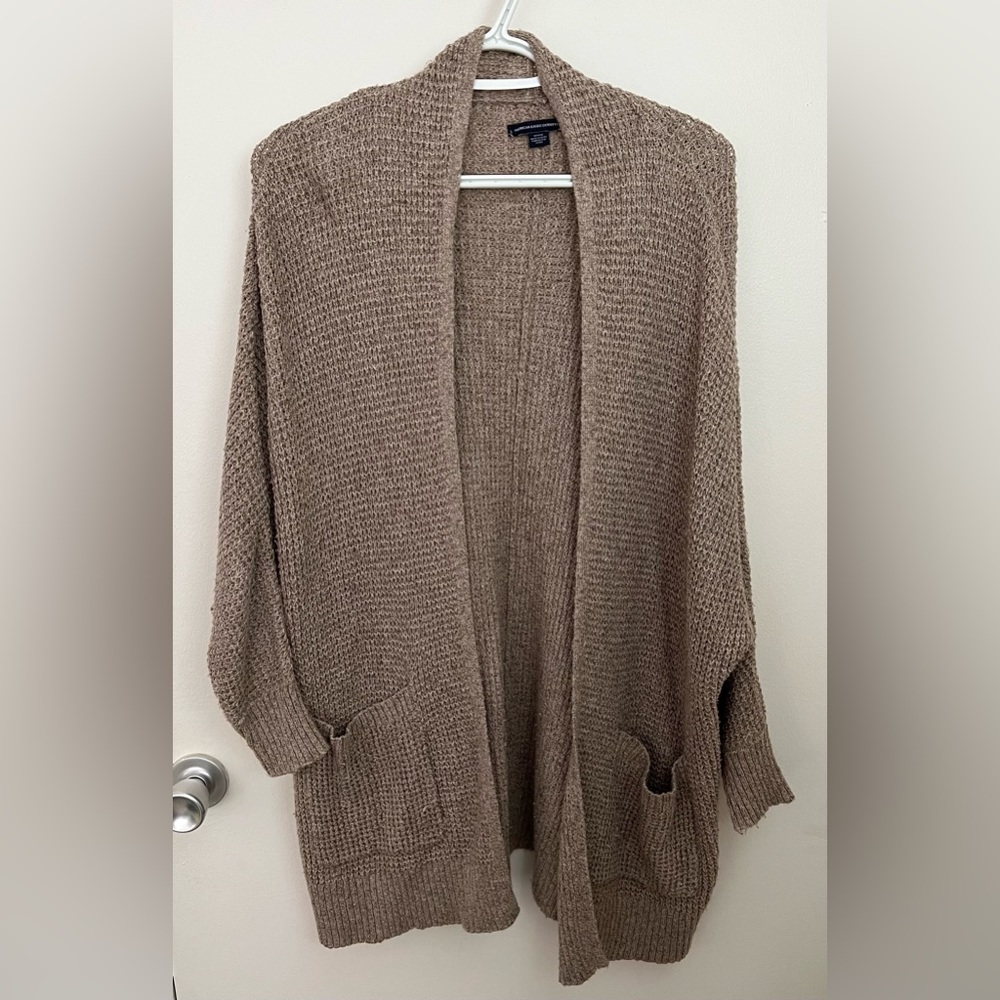 American Eagle Outfitters Cozy Open-Front Cardigan - Taupe Brown